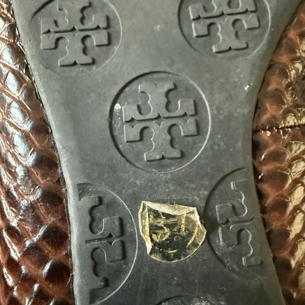 Tory Burch Reva Ballet Flat in Burgundy Snakeskin Print with Silver Medallion 37